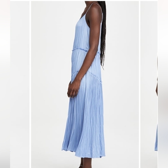 Vince Tiered Asymmetric Midi Satin Dress In Blue - Picture 2 of 12